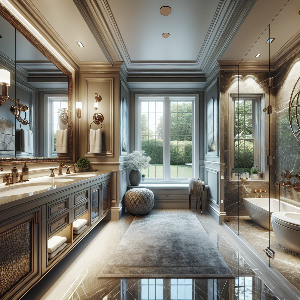 Luxurious completed bathroom remodeling project, modern interior with premium fixtures