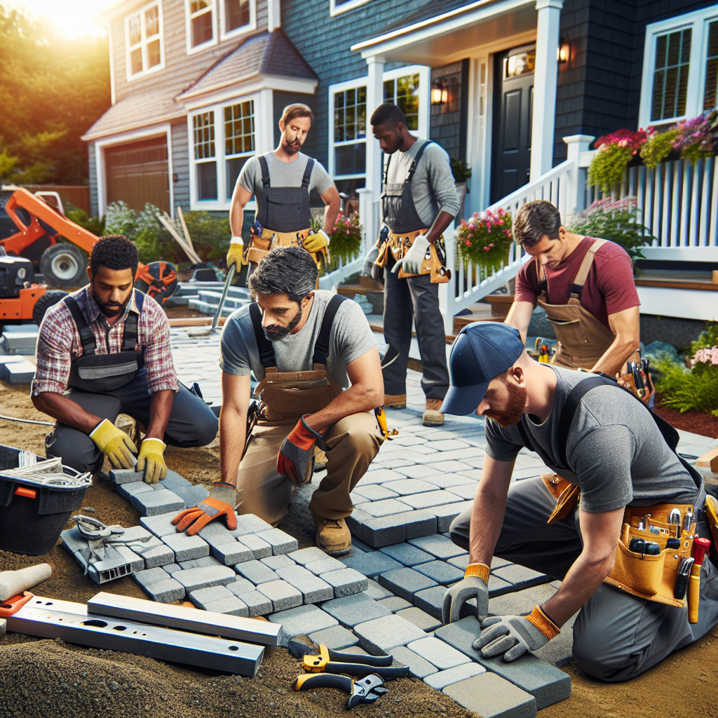 Expert hardscaping installation laying patio stones